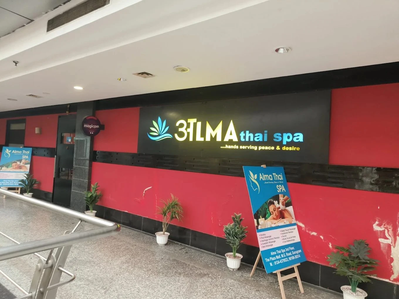 Alma Thai Spa storefront, 3rd floor, The Plaza Mall, MG Road, Gurugram